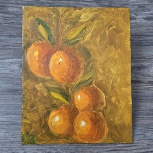 Original Oil Painting Oranges On Leaf